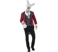 Deluxe White Rabbit Costume, Red, with Jacket, Mock Shirt, EVA Mask & Pocket Watch
