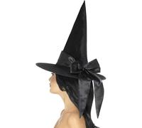 Womens Adult Halloween Deluxe Black Scary Witch Fancy Dress Cosplay Hat with Bow