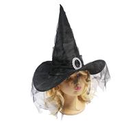 Deluxe Witch Wizard Hat With Veil - Classic Witch Hat. Festivals Party Props - Halloween Costume Accessory With Soft Lace