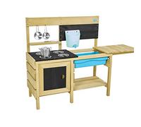 TP Toys Deluxe Wooden Mud Play Kitchen With Refillable Water Butt and Tap 4 Painted Hobs Blackboard Opening Oven Door Suitable For 3 Years +
