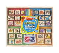 Melissa & Doug Deluxe Wooden Stamp Set: Animals - 30 Stamps, 6 Markers, 2 Stamp Pads