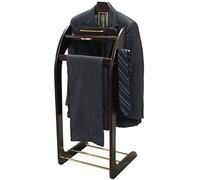 Deluxe Wooden Suit Valet Stand - Stylish Men's Clothes Rack with Trouser Bar Top Tray Contour Hanger Tie & Belt Hooks and Shoe Rack for Formal Wear Storage