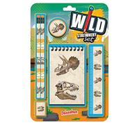 Deluxebase Wild Stationery Set - Dinosaur, 6 Piece School Supplies Set including Notebook, 2 Pencils, Ruler, Pencil Eraser and Sharpener, Fun Animal Stationery Gifts for Kids and Students.