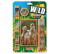 Deluxebase Wild Stationery Set - Meerkat, 6 Piece School Supplies Set including Notebook, 2 Pencils, Ruler, Pencil Eraser and Sharpener, Fun Animal Stationery Gifts for Kids and Students.