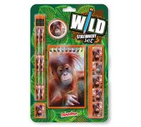 Deluxebase Wild Stationery Set - Orangutan, 6 Piece School Supplies Set including Notebook, 2 Pencils, Ruler, Pencil Eraser and Sharpener, Fun Animal Stationery Gifts for Kids and Students.