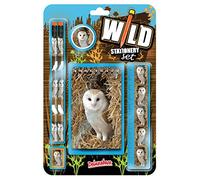 Deluxebase Wild Stationery Set - Owl, 6 Piece School Supplies Set including Notebook, 2 Pencils, Ruler, Pencil Eraser and Sharpener, Fun Animal Stationery Gifts for Kids and Students.