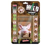 Deluxebase Wild Stationery Set - Pig, 6 Piece School Supplies Set including Notebook, 2 Pencils, Ruler, Pencil Eraser and Sharpener, Fun Animal Stationery Gifts for Kids and Students.