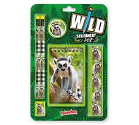 Deluxebase Wild Stationery Set - Ring Tailed Lemur, 6 Piece School Supplies Set including Notebook, 2 Pencils, Ruler, Pencil Eraser and Sharpener, Fun Animal Stationery Gifts for Kids and Students.