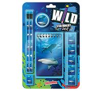 Deluxebase Wild Stationery Set - Shark from These Cool School Stationary Sets for Boys Include 2 Pencils, Eraser, Sharpener, Ruler and Notebook