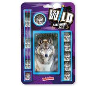 Deluxebase Wild Stationery Set - Wolf, 6 Piece School Supplies Set including Notebook, 2 Pencils, Ruler, Pencil Eraser and Sharpener, Fun Animal Stationery Gifts for Kids and Students.