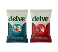 Delve Roasted Oat Crisps Twin Pack Bundle | Sour Cream & Shallot + Tomato & Tuscan Herbs | 2 x 120g Share Bags | High Fibre | Made with 73% Oats | Crunchy Oat Crisps for Sharing, Dipping & Snacking
