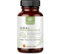 Delvina Oral Probiotics for Bad Breath Treatment for Adults - 90 Vegan Chewable Tablets for Oral Health, Teeth and Gums - Dental Probiotics for Fresh Breath - with Vitamin D3 - Orange Flavour