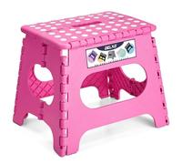 Delxo Folding Step Stool,11 Inch Non-Slip Foldable Step Stools for Kids and Adult,Portable Lightweight Small Folding Stool with Handle for Kitchen Bathroom in Pink,1 Pack