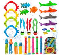 Delycazy 28Pcs Diving Toys Swimming Pool, Kids Underwater Toys with Storage Bag, Diving Sticks, Diving Rings, Diving Seagrass and Treasure Game
