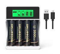 Delyeepow AA Lithium Batteries 3500mWh 4-Pack and LCD Battery Charger for AA AAA Ni-MH Ni-CD Li-ion Rechargeable Batteries,2H Fast charging,1.5V Constant Output