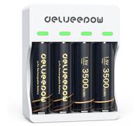 Delyeepow Rechargeable Battery AA 4-Pack with Smart Charger,3500mWh AA Rechargeable Lithium 1.5V Batteries for Blink Camera,1500Cycles