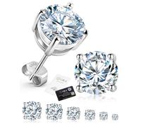 Delzzad Jewelry Moissanite Stud Earrings S925 Sterling Silver Four Prong Unisex 18K White Gold Plated Stud Earrings for Men Women, 8MM(2CT*2), White Gold Plated 14K Gold Plated, Moissanite