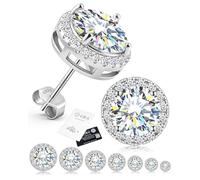 Delzzad Jewelry Moissanite Stud Earrings S925 Sterling Silver Unisex Earring Gold/Silver Earrings for Men Women Gift, 6.5mm(1ct*2), White Gold Plated, 14k Gold Plated, Moissanite