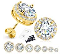 Delzzad Moissanite Earrings for Men Solid S925 Sterling Silver and 18K Gold Plated Halo Stud Earrings for Women Valentine's Day Mother's Day D Color VVS1 Hypoallergenic Dainty Moissanite, 6.5mm(1ct*2