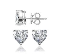 Delzzad Moissanite Heart Stud Earrings for Women S925 Sterling Silver 5-9mm 1-6ct White Gold, 9.0mm(3ct*2), Sterling Silver, Moissanite
