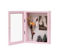 DEMAIKE 8x10 Shadow Box Frame with Linen Back, Wood Glass Display Case for Medals, Photos, Memorabilia, Awards - Pins Included- Pink