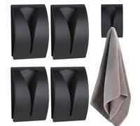 Demarsen 4 Pcs Self Adhesive Towel Holders,Stainless Steel Tea Towel Stick on Hooks,Tea Towel Hook Rack for Bathroom Kitchen,Sticky Wall Hooks for Hand Towel Holder,No Drilling Required (Black)