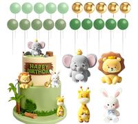 Demarsen Pack of 24 Cake Decorations: Animals Cake Toppers Safari Cake Decorations with Colourful Balls for Jungle Birthday, Baby Shower & Family Celebration