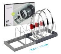 Demarsen Pot Lid Holder Expandable Pans Organiser Rack with 7 Adjustable Compartments Pan Storage for Cupboard,Chopping Board,Baking Trays,Grey