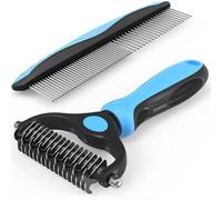 Dematting Comb for Dog and Cat Pet Grooming Rake and Brushes for Small for Small Medium Large Dogs 17+9 Double Sided Deshedding Tool Removes Knots and Tangled Hair (Blue)