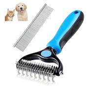 Dematting Comb for Dog and Cat, Pet Grooming Rake and Brushes for Small, Medium & Large Dogs 17+9 Double Sided Deshedding Tool Removes Knots and Tangled Hair (Blue)