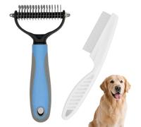 Dematting Comb for Dog & Cat, 2 Pcs Pet Grooming Rake and Brushes, Double Sided Deshedding Tool, Dog Grooming Brush Removes Knots and Tangled Hair (Blue)