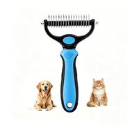 Dematting Comb for Dogs and Cats, Dual-Sided Deshedding Tool, Undercoat Rake Pet Brush for Long & Short Hair, Self Cleaning Grooming Comb Removes Tangles, Knots & Loose Fur (Blue)