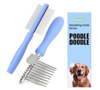 Dematting Comb for Poodle Doodle Goldendoodle, Dematting Rake & Detangling Dual-Sided Comb Tool for Long Curly Haired Dogs and Cats, Poodle Doodle Grooming Brush Kit for Removing Mats and Tangles