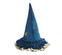 demaxiyad Blue Witch Hat, Women Adult Wizard Men Costume Cosplay Party Hat, Blue Witches Hats For Women, Moon Pattern Wizard Men Costume Cosplay Hat, Girl Accessory, Taper Spire Pointed Hat For