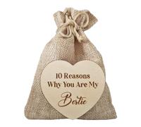 demaxiyad Friendship Heart Tokens | Wood Heart Tokens Jute Bag | Portable 10 Reasons Why You Are My Bestie Jute Bag for Friends Boys Girls