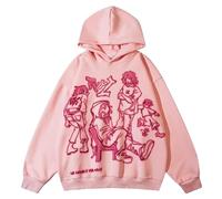 demaxiyad Graffiti Print Sweatshirt, Oversized Pullover Sweatshirt With Fashionable Graffiti Printed Design, Autumn Spring Sweatshirt For Street Casual Style, Men, Women Pink