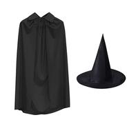 demaxiyad Halloween Cloak, Black Cloak, 55 Inch Dressed Up with Witch Hat | Role Play Accessories, Medieval Renaissance Costume for Masquerade, Role Play