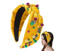 demaxiyad Mardi Gras Headbands for Women, Mardi Gras Headband, Wide Mardi Gras Headband Knotted Pearly - Jeweled Bow Carnival Parade Thick Various Colours Headband for Carnival Outfits