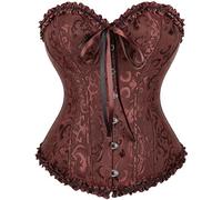 Demays Corset Tops for Women,Bustier Shapewear Lingerie,Lace Tied Renaissance Overbust Corset Push Up Bodysuit (UK, Alpha, XL, Regular, Regular, Coffee)