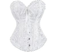 Demays Corset Tops for Women,Bustier Shapewear Lingerie,Lace Tied Renaissance Overbust Corset Push Up Bodysuit (UK, Alpha, XL, Regular, Regular, White)