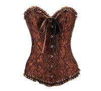 Demays Corset Tops for Women,Bustier Shapewear Lingerie,Lace Tied Renaissance Overbust Corset Push Up Bodysuit(UK,X-Large,Coffee)