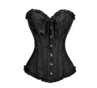 Demays Corset Tops for Women,Bustier Shapewear Lingerie,Lace Tied Renaissance Overbust Corset Push Up Bodysuit (UK, Alpha, L, Regular, Regular, Black)