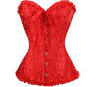 Demays Corset Tops for Women,Bustier Shapewear Lingerie,Lace Tied Renaissance Overbust Corset Push Up Bodysuit (UK, Alpha, L, Regular, Regular, Red)