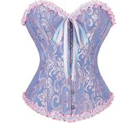 Demays Corset Tops for Women,Bustier Shapewear Lingerie,Lace Tied Renaissance Overbust Corset Push Up Bodysuit (UK, Alpha, XL, Regular, Regular, Blue Pink)
