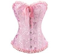 Demays Corset Tops for Women,Bustier Shapewear Lingerie,Lace Tied Renaissance Overbust Corset Push Up Bodysuit (UK, Alpha, M, Regular, Regular, Pink)