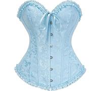 Demays Corset Tops for Women,Bustier Shapewear Lingerie,Lace Tied Renaissance Overbust Corset Push Up Bodysuit (UK, Alpha, XXL, Regular, Regular, Light Blue)