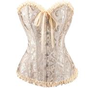 Demays Corset Tops for Women,Bustier Shapewear Lingerie,Lace Tied Renaissance Overbust Corset Push Up Bodysuit (UK, Alpha, M, Regular, Regular, Beige)