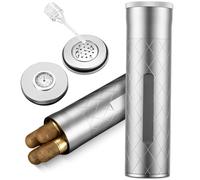 demcigar Cigar Case Humidor, Travel Cigar Case Tube with Cigar Hygrometer Humidifier, Air Tight Lid Smell Proof Cigar Tube/Jar for 3 to 4 Cigars, Great Gift for Men, Dad, Husband (silver)