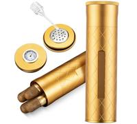 demcigar Cigar Case Humidor, Travel Cigar Case Tube with Cigar Hygrometer Humidifier, Air Tight Lid Smell Proof Cigar Tube/Jar for 3 to 4 Cigars, Great Gift for Men, Dad, Husband (gold)