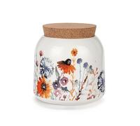 DEMDACO byDesign Serving Collection Watercolor Floral Meadow Pattern Small 4.5 x 3.5 Stoneware with Cork Lid Cookie Storage Jar Canister, 1004180887